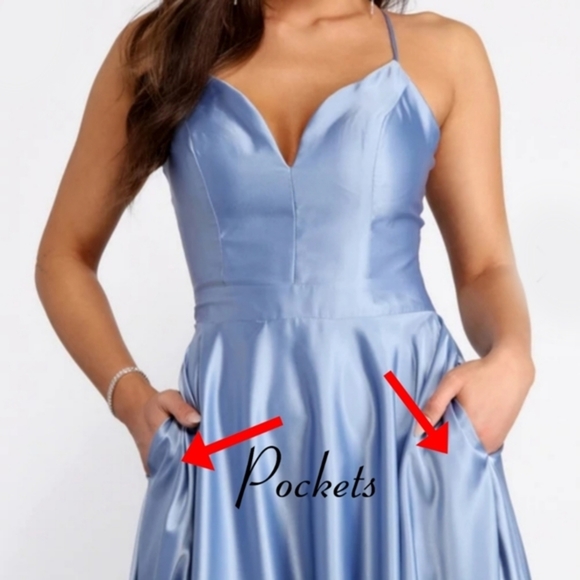 Evening Gown – Windsor – Slate Blue – Satin A‑Line Lace‑Up Back Maxi – Sz 5 - Picture 5 of 12